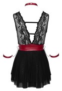 Cottelli Bondage Babydoll L czarna z czerwoną obrożą i mankietami