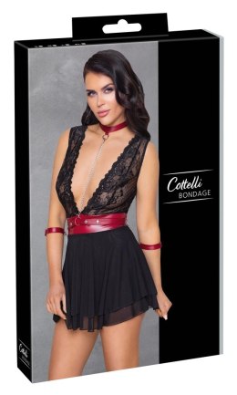 Cottelli Bondage Babydoll czarna z czerwonym pasem i mankietami XL