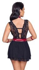 Cottelli Bondage Babydoll czarna z czerwonym pasem i mankietami XL