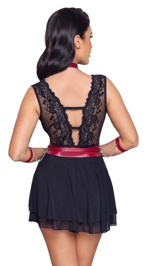 Cottelli Bondage Babydoll czarna z czerwonym pasem i mankietami XL Cottelli Bondage Babydoll czarna z czerwonym pasem i mankietami XL