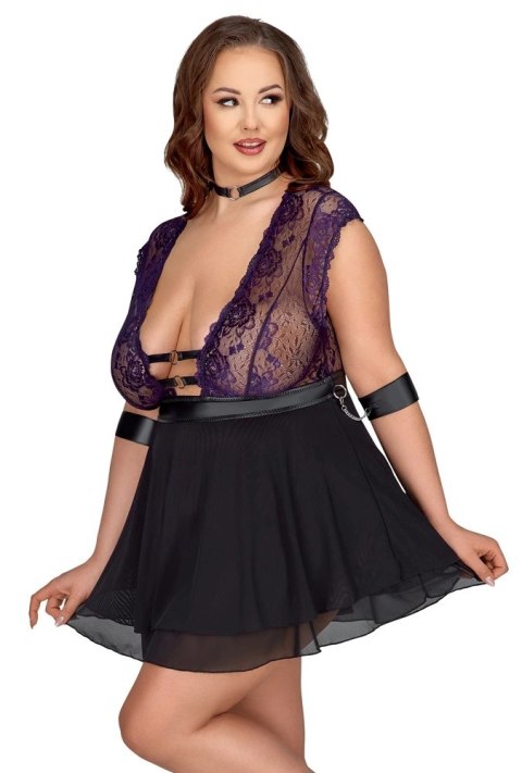 Cottelli Bondage Plus Babydoll XL z fioletową koronką i akcesoriami Cottelli Bondage Plus Babydoll XL z fioletową koronką i akcesoriami