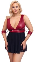 Cottelli Bondage Plus Babydoll z mankietami XL czerwono-czarna