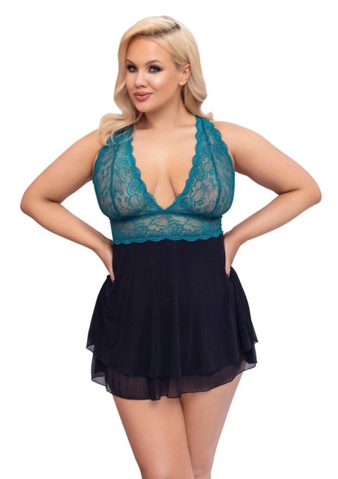Cottelli CURVES Babydoll koronkowa gora siateczkowa spodnica 3XL benzyna/czarny Cottelli CURVES Babydoll koronkowa gora siateczkowa spodnica 3XL benzyna/czarny