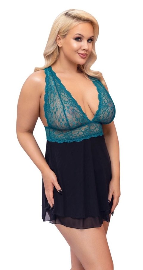 Cottelli CURVES Babydoll koronkowa gora siateczkowa spodnica 3XL benzyna/czarny Cottelli CURVES Babydoll koronkowa gora siateczkowa spodnica 3XL benzyna/czarny