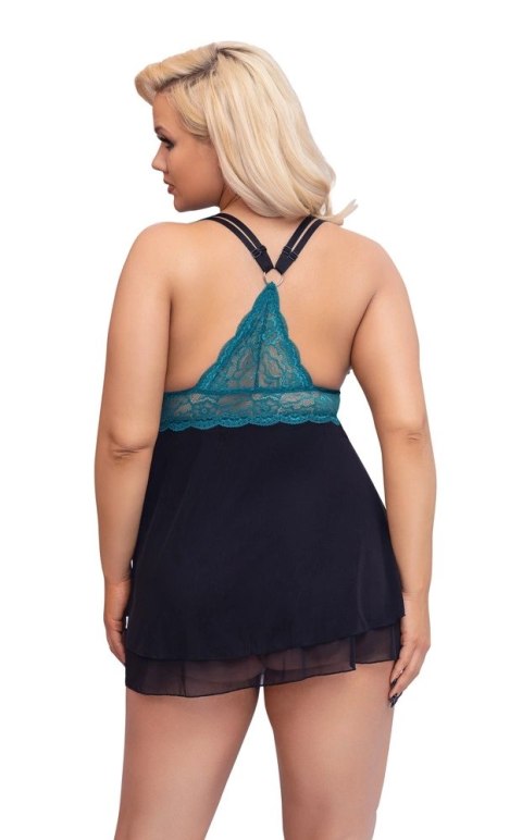 Cottelli CURVES Babydoll koronkowa gora siateczkowa spodnica 3XL benzyna/czarny Cottelli CURVES Babydoll koronkowa gora siateczkowa spodnica 3XL benzyna/czarny