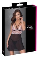 Cottelli Lingerie Babydoll XL Czarna Siateczka z Rożową Koronką