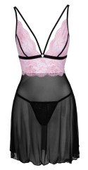 Cottelli Lingerie Babydoll XL Czarna Siateczka z Rożową Koronką