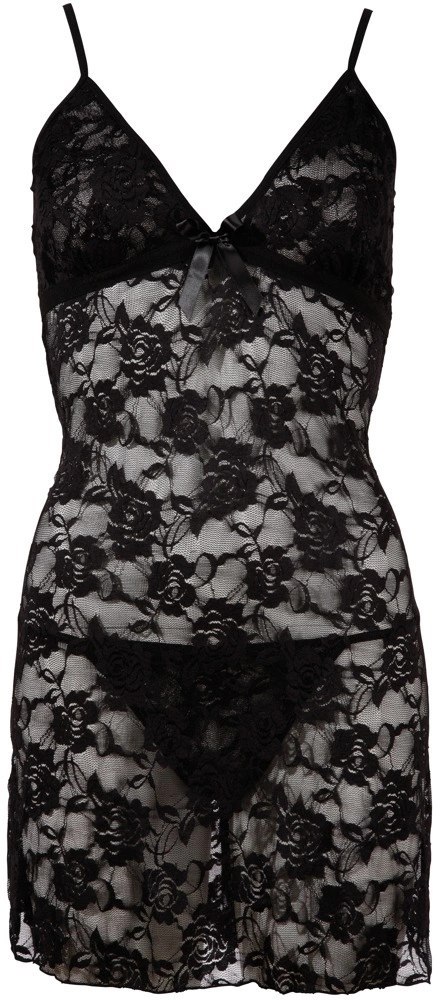 Cottelli Lingerie Koszulka Nocna Koronkowa + Stringi Czarna 2XL Cottelli Lingerie Koszulka Nocna Koronkowa + Stringi Czarna 2XL