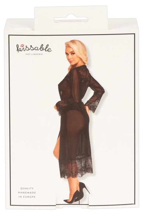Kissable Długi Szlafrok Koronka Satynowy Pasek Czarny S/M Kissable Długi Szlafrok Koronka Satynowy Pasek Czarny S/M