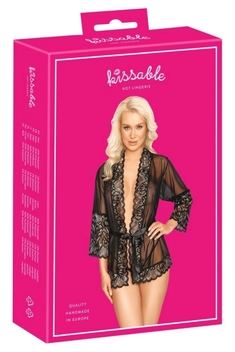 Kissable Kimono L/XL czarne - elegancki szlafrok z koronką Kissable Kimono L/XL czarne - elegancki szlafrok z koronką