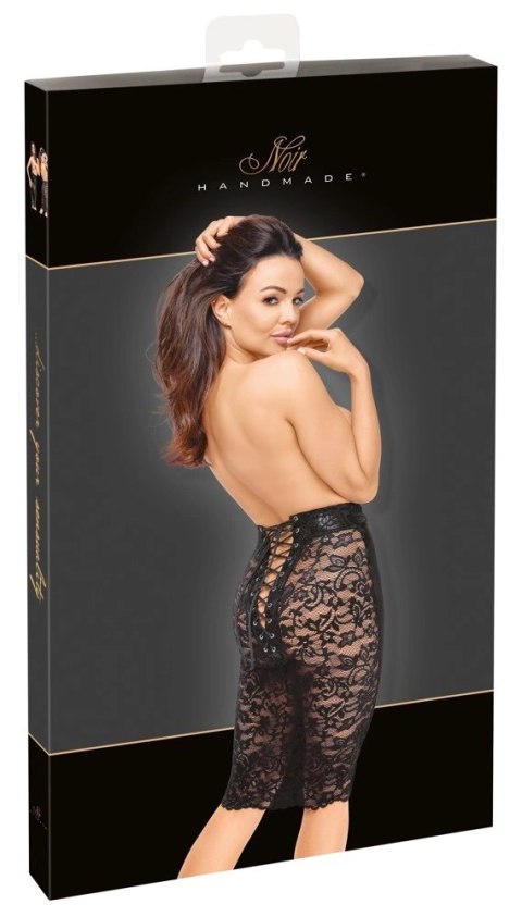 Noir Handmade XL - Czarna spodnica wetlook z koronką i wiązaniem tył Noir Handmade XL - Czarna spodnica wetlook z koronką i wiązaniem tył