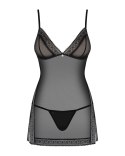 Obsessive Sukienka nocna L/XL czarna z koronką i stringami