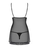 Obsessive Sukienka nocna L/XL czarna z koronką i stringami