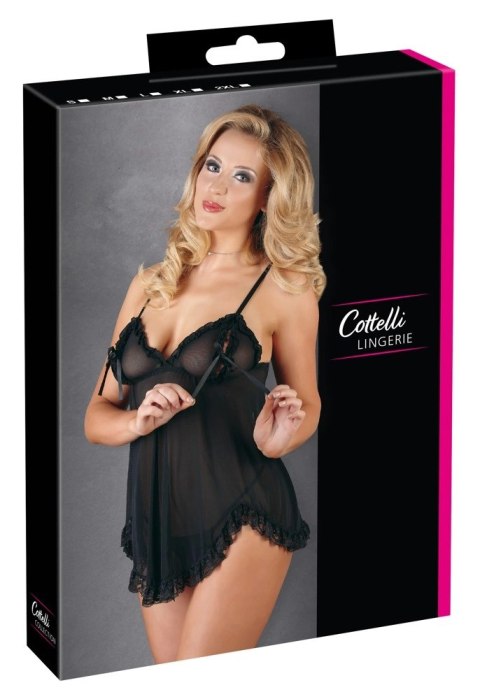 Cottelli Collection Koszulka Nocna Mesh L z Kokardkami i Stringami Czarna Cottelli Collection Koszulka Nocna Mesh L z Kokardkami i Stringami Czarna