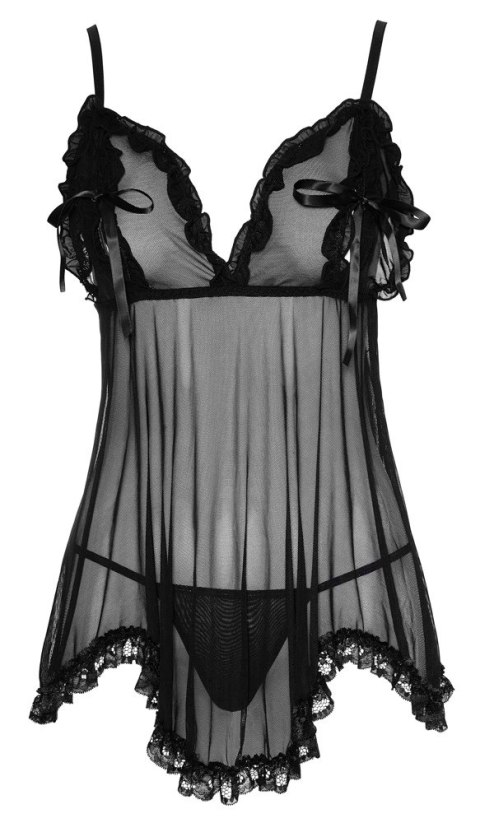 Cottelli Collection Koszulka Nocna Mesh L z Kokardkami i Stringami Czarna Cottelli Collection Koszulka Nocna Mesh L z Kokardkami i Stringami Czarna
