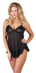 Cottelli Collection Koszulka Nocna Mesh z Kokardkami + Stringi 2XL Czarna