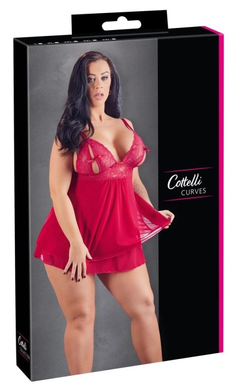Cottelli Curves Babydoll XL czerwona z koronką i kokardą