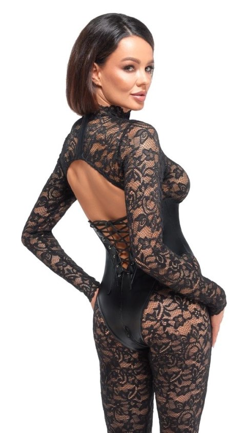Noir Powerwetlook Kombinezon Koronkowy z Matowym Gorsetem M Noir Powerwetlook Kombinezon Koronkowy z Matowym Gorsetem M