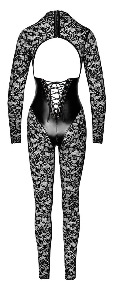 Noir Powerwetlook Kombinezon Koronkowy z Matowym Gorsetem M Noir Powerwetlook Kombinezon Koronkowy z Matowym Gorsetem M
