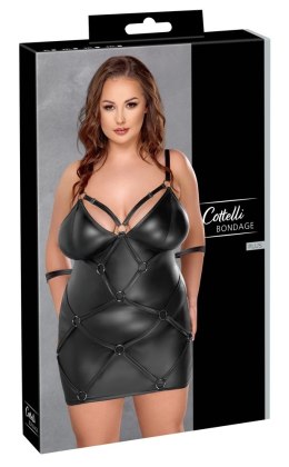 Cottelli Bondage Plus Sukienka Matowa Czarna 2XL z Ozdobnymi Pierścieniami