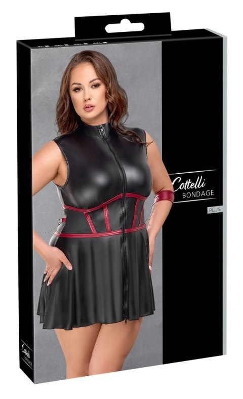 Cottelli Bondage Plus sukienka matowa czarna z czerwonymi akcentami 3XL
