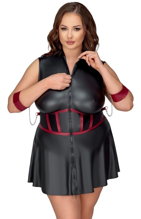 Cottelli Bondage Plus sukienka matowa czarna z czerwonymi akcentami 3XL Cottelli Bondage Plus sukienka matowa czarna z czerwonymi akcentami 3XL