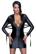 Cottelli Bondage sukienka czarna matowa M z wysokim kołnierzem i taśmą