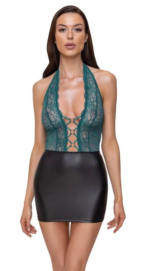 Cottelli LINGERIE sukienka matowa z koronkową gorą XL czarno-zielona Cottelli LINGERIE sukienka matowa z koronkową gorą XL czarno-zielona