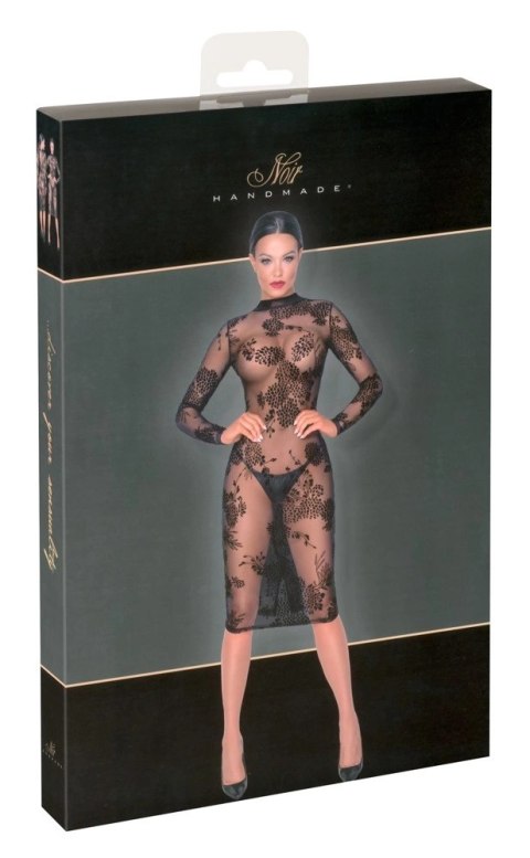 Noir Dress S - Transparentna sukienka z kwiatowym wzorem, czarna Noir Dress S - Transparentna sukienka z kwiatowym wzorem, czarna