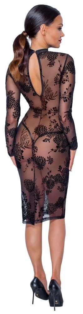 Noir Dress S - Transparentna sukienka z kwiatowym wzorem, czarna Noir Dress S - Transparentna sukienka z kwiatowym wzorem, czarna