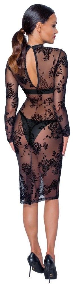 Noir Dress S - Transparentna sukienka z kwiatowym wzorem, czarna Noir Dress S - Transparentna sukienka z kwiatowym wzorem, czarna