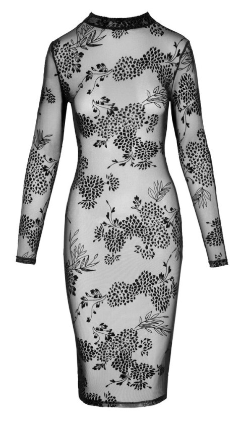 Noir Dress S - Transparentna sukienka z kwiatowym wzorem, czarna Noir Dress S - Transparentna sukienka z kwiatowym wzorem, czarna
