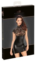 Noir Handmade L Krotka Sukienka z Koronką i Matową Spodnicą Czarna
