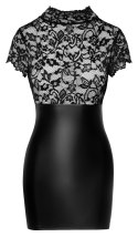 Noir Handmade L Krotka Sukienka z Koronką i Matową Spodnicą Czarna