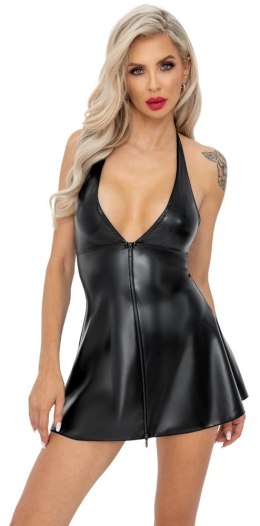 Noir Handmade Sukienka Krotka Czarna XL Matowa i Wetlook, Zamek Przod