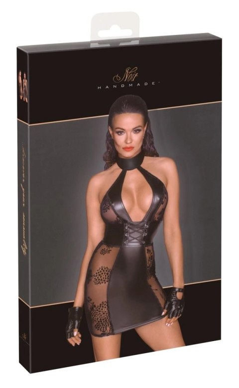 Noir Sukienka Halterneck Czarna XL Matowa z Aksamitnym Wzorem Noir Sukienka Halterneck Czarna XL Matowa z Aksamitnym Wzorem