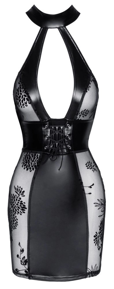 Noir Sukienka Halterneck Czarna XL Matowa z Aksamitnym Wzorem Noir Sukienka Halterneck Czarna XL Matowa z Aksamitnym Wzorem
