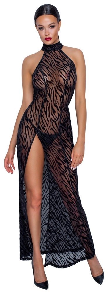 Noir Sukienka Maxi Czarno-Przezroczysta z Aksamitnym Wzorem S Noir Sukienka Maxi Czarno-Przezroczysta z Aksamitnym Wzorem S