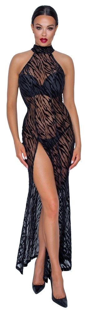 Noir Sukienka Maxi z Siateczki Tygrysie Cętki Czarna L Rozcięcie Noir Sukienka Maxi z Siateczki Tygrysie Cętki Czarna L Rozcięcie
