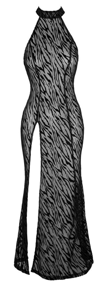 Noir Sukienka Maxi z Siateczki Tygrysie Cętki Czarna L Rozcięcie Noir Sukienka Maxi z Siateczki Tygrysie Cętki Czarna L Rozcięcie
