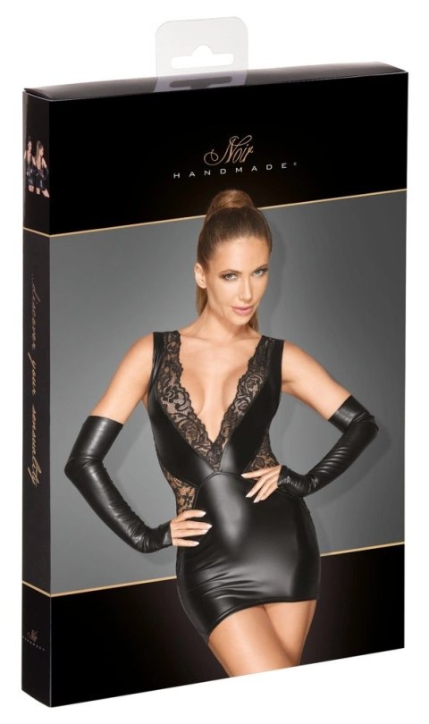 Noir Sukienka Power Wetlook z Koronką Czarna XL Dopasowana