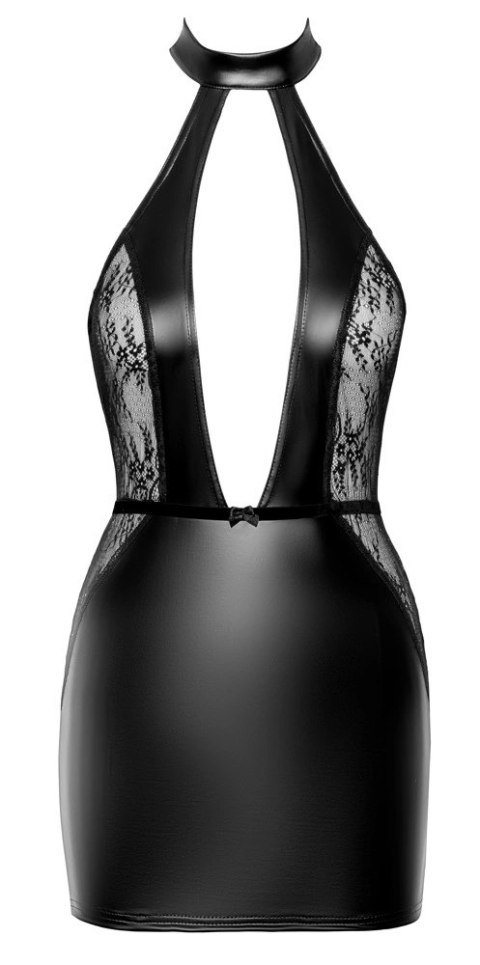 Noir Sukienka S Matowy Wetlook z Koronką i Dekoltem Halterneck Noir Sukienka S Matowy Wetlook z Koronką i Dekoltem Halterneck