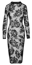 Noir Sukienka tiulowa kwiatowy wzor dł. rękaw S czarna elegancka