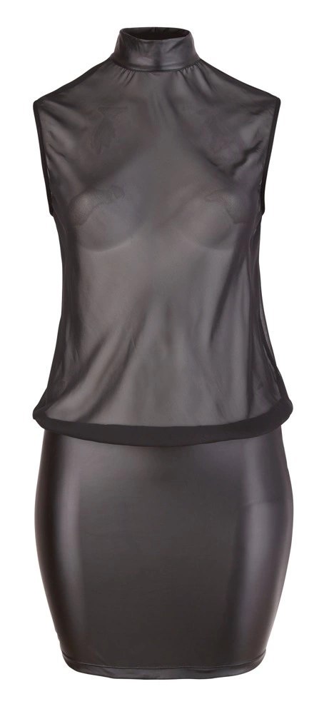 Cottelli Curves Mini Sukienka Czarna 4XL z Siateczkową Gorą Cottelli Curves Mini Sukienka Czarna 4XL z Siateczkową Gorą