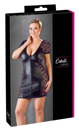 Cottelli Curves Sukienka 2XL z Zamkiem i Koronkowymi Bokami Czarna