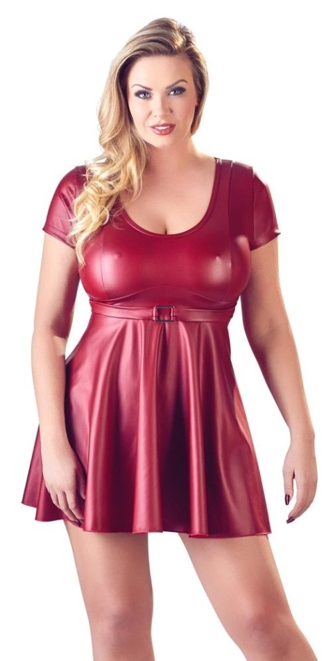 Cottelli Curves mini sukienka z dekoltem czerwona XL, rozkloszowana Cottelli Curves mini sukienka z dekoltem czerwona XL, rozkloszowana