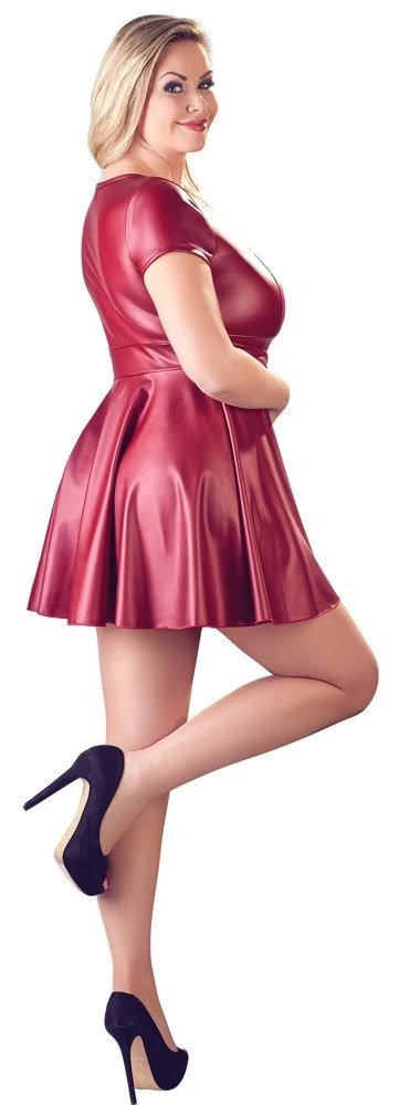Cottelli Curves mini sukienka z dekoltem czerwona XL, rozkloszowana Cottelli Curves mini sukienka z dekoltem czerwona XL, rozkloszowana