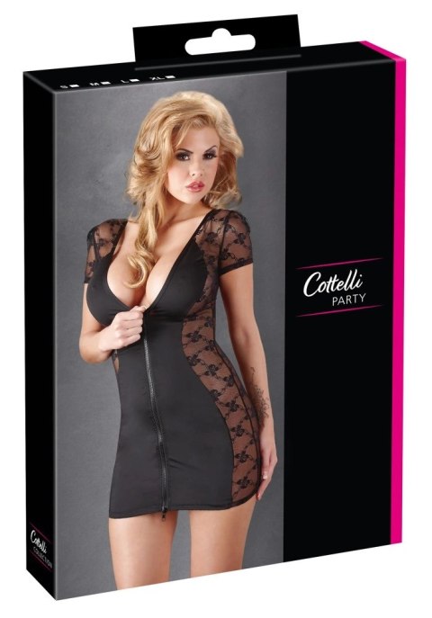 Cottelli PARTY czarna mini sukienka z zamkiem i koronką L