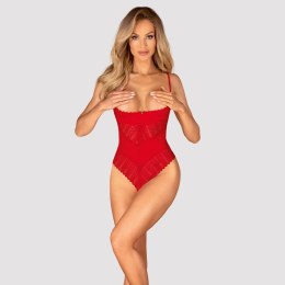 Obsessive Ingridia Body koronkowe czerwone z odkrytym biustem XS/S