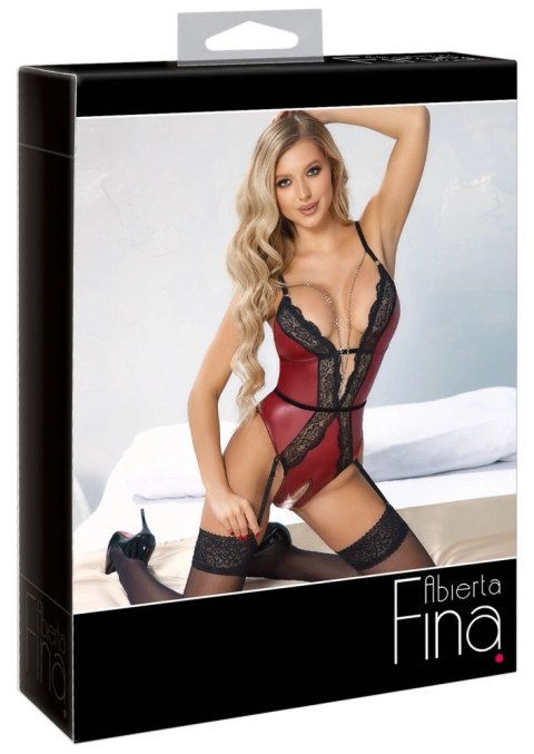 Abierta Fina Body Czerwone z Czarną Koronką, Łańcuszki, S Abierta Fina Body Czerwone z Czarną Koronką, Łańcuszki, S